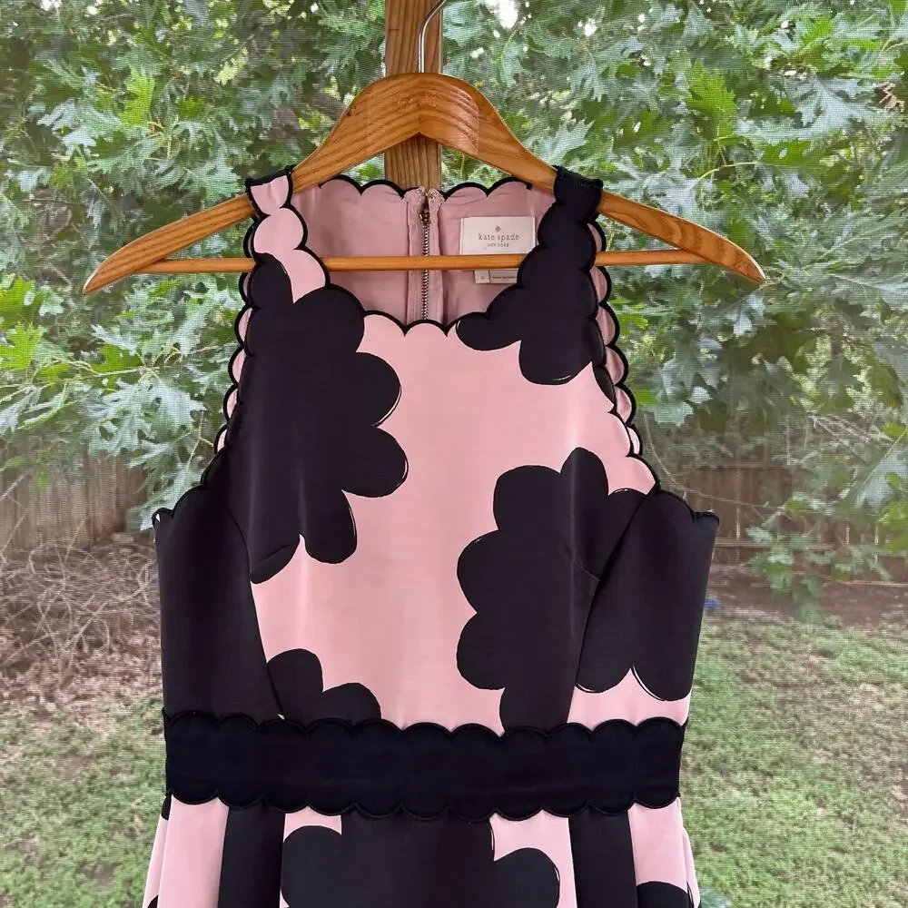 Kate Spade New York Women's Pink & Black Petal Stamp Fit & Flare Dress Size 6